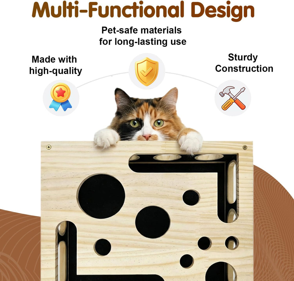 Cat Nail File Scratcher, Cat Scratch Puzzle Enrichment Box with Sandpaper Inside for Cat Claw Care, Stress-Free Trimming Nails, Puzzle Feeder Cat Toys Interactive for Indoor Cats (No Bell Balls)