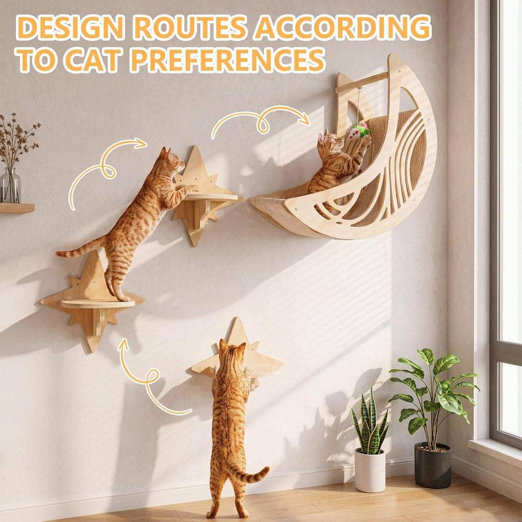 Moon & Star Cat Wall Shelves, Cat Wall Furniture for Indoor Cats