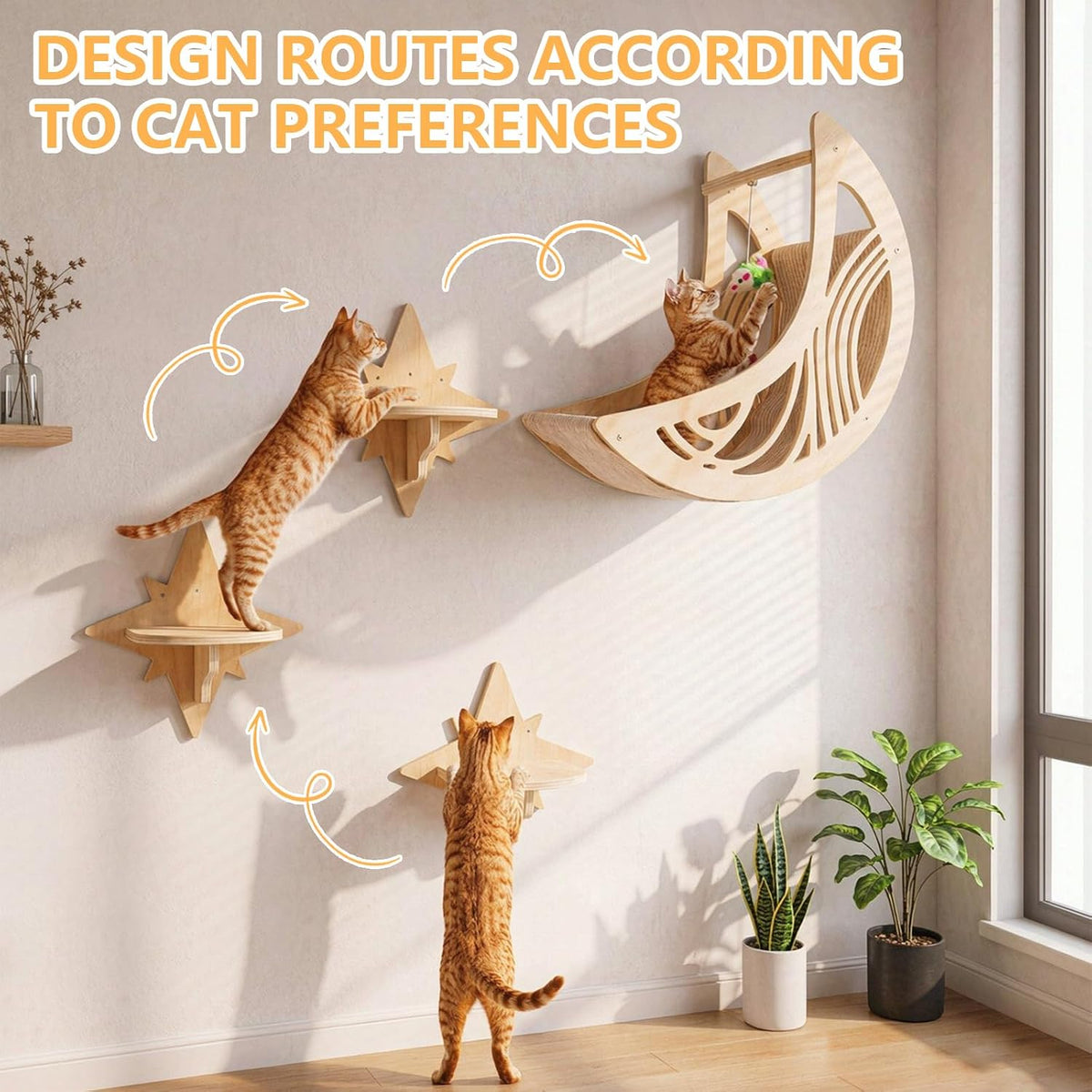 Moon & Star Cat Wall Shelves, Cat Wall Furniture for Indoor Cats