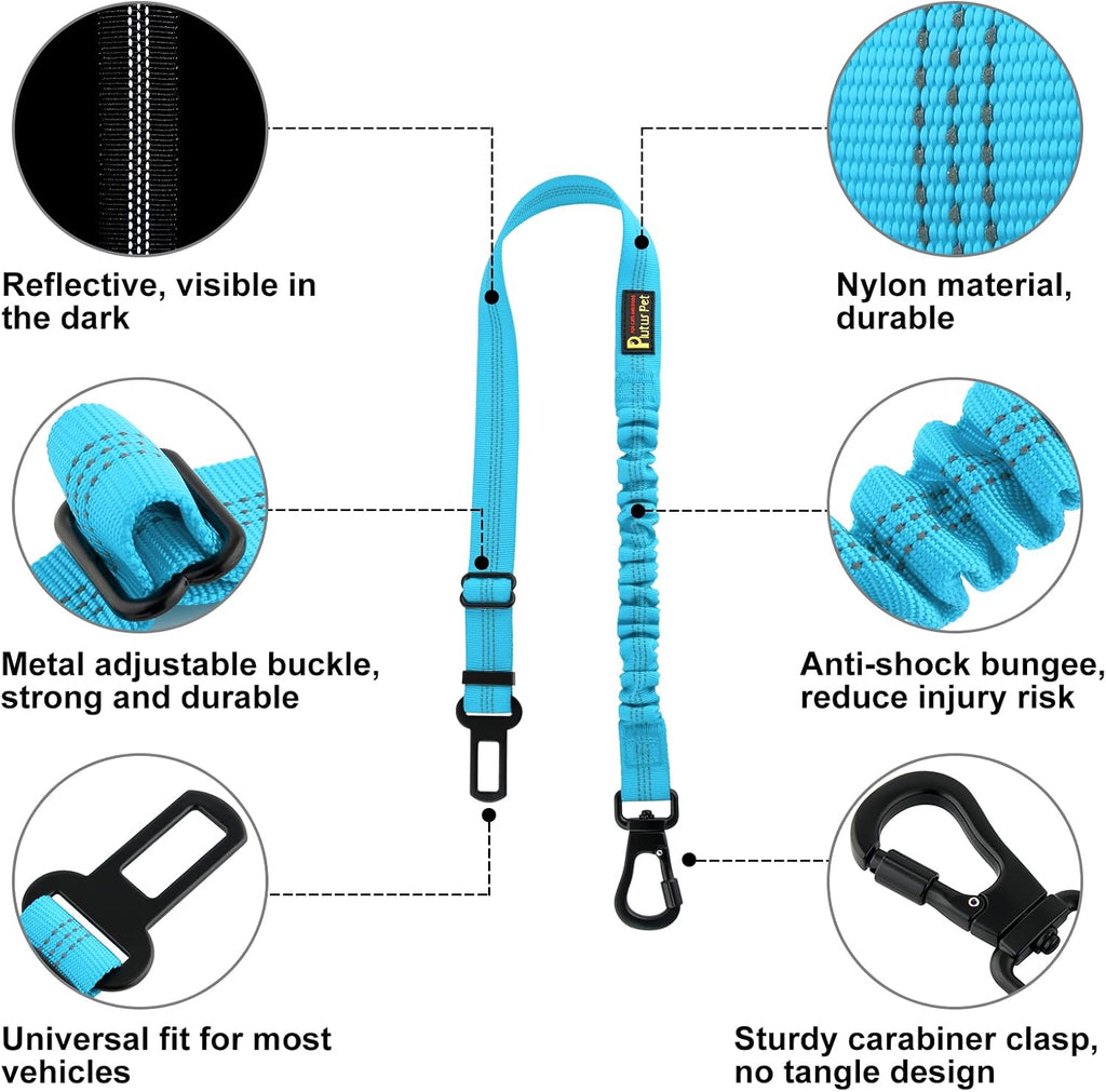 Plutus Pet Dog Seat Belt for Car, Adjustable Harness with Elastic Bungee