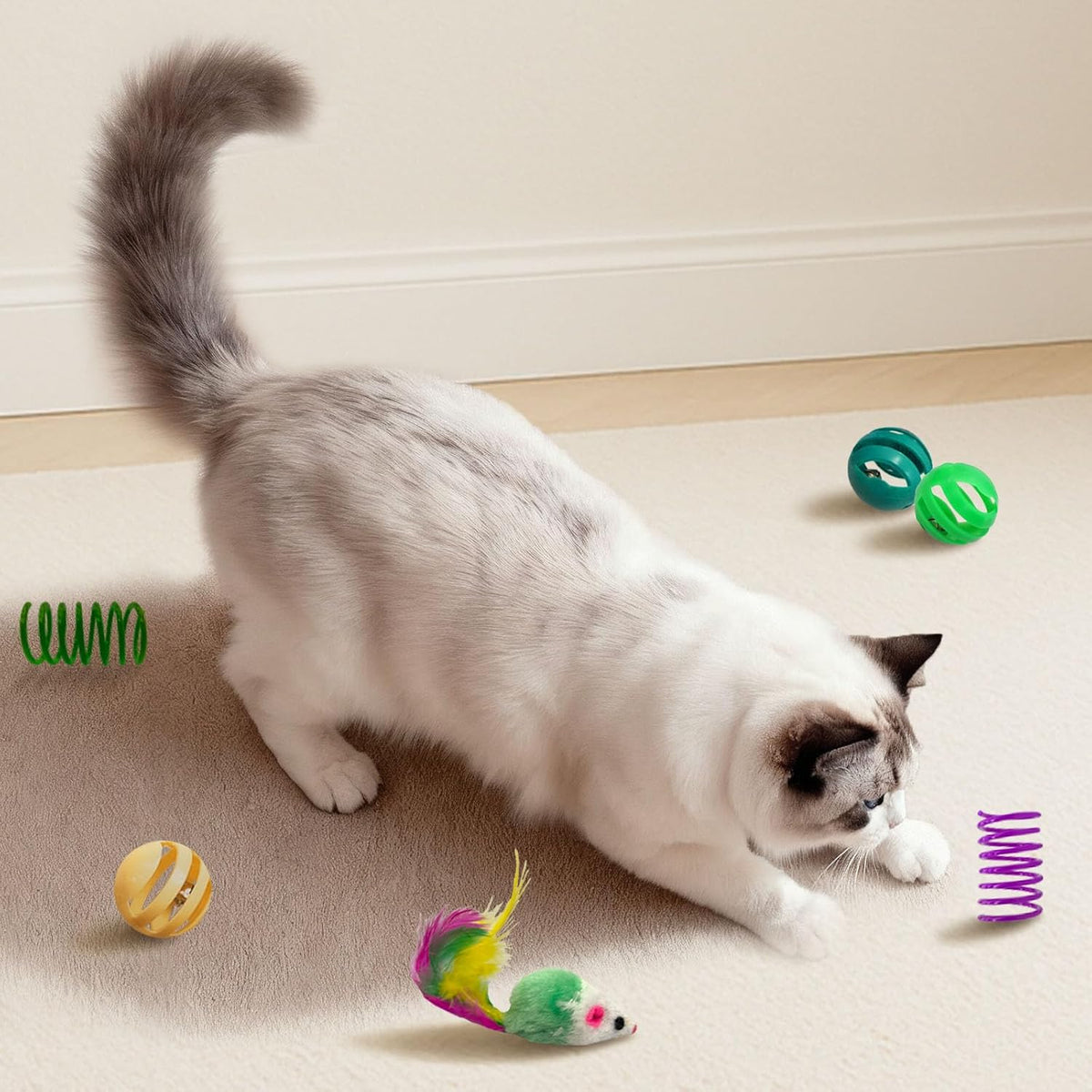 Cat Toys for Indoor Cats, 36 Pack Interactive Cat Toy Set | Kitten Toys Variety Pack with Plush Fish, Chew Ropes, 12Colors Spring, Mouse & Ball, Ideal for Boredom Relief and Self Play