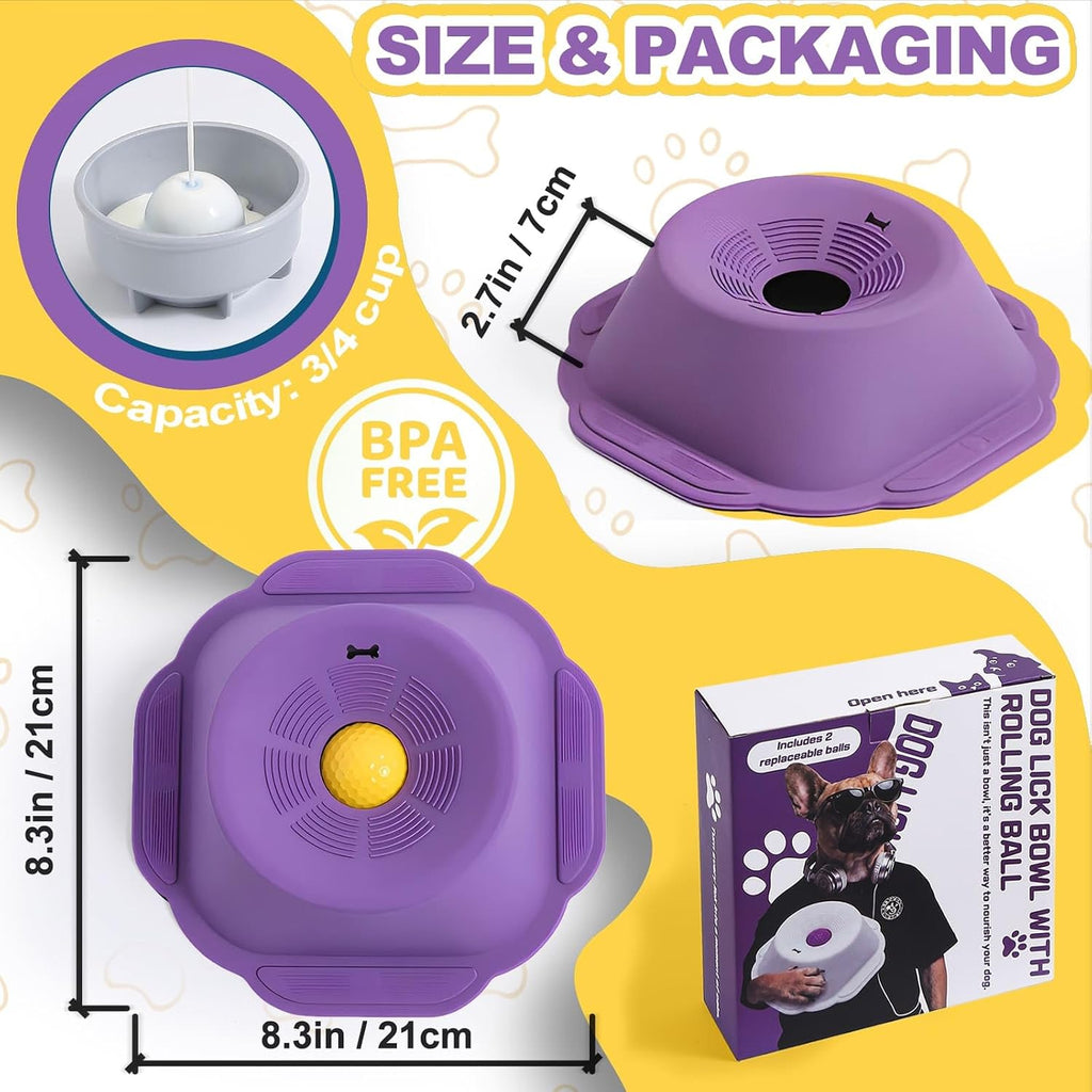 Dog Licking Bowl with Rolling Ball, Lick Toy, Anti Boredom Toys