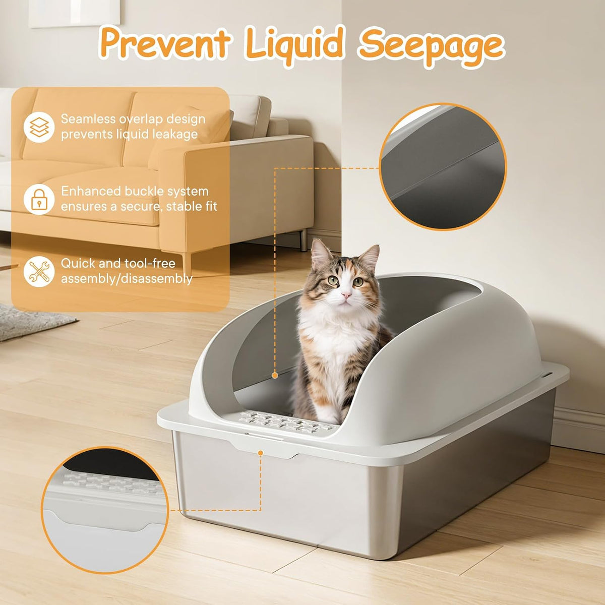 Stainless Steel Cat Litter Box, Large Metal Litter Boxes High Sides