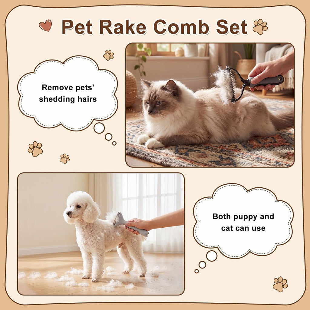 Patelai 4 Pcs Dog Dematting Comb, Gray and Black Grooming Set