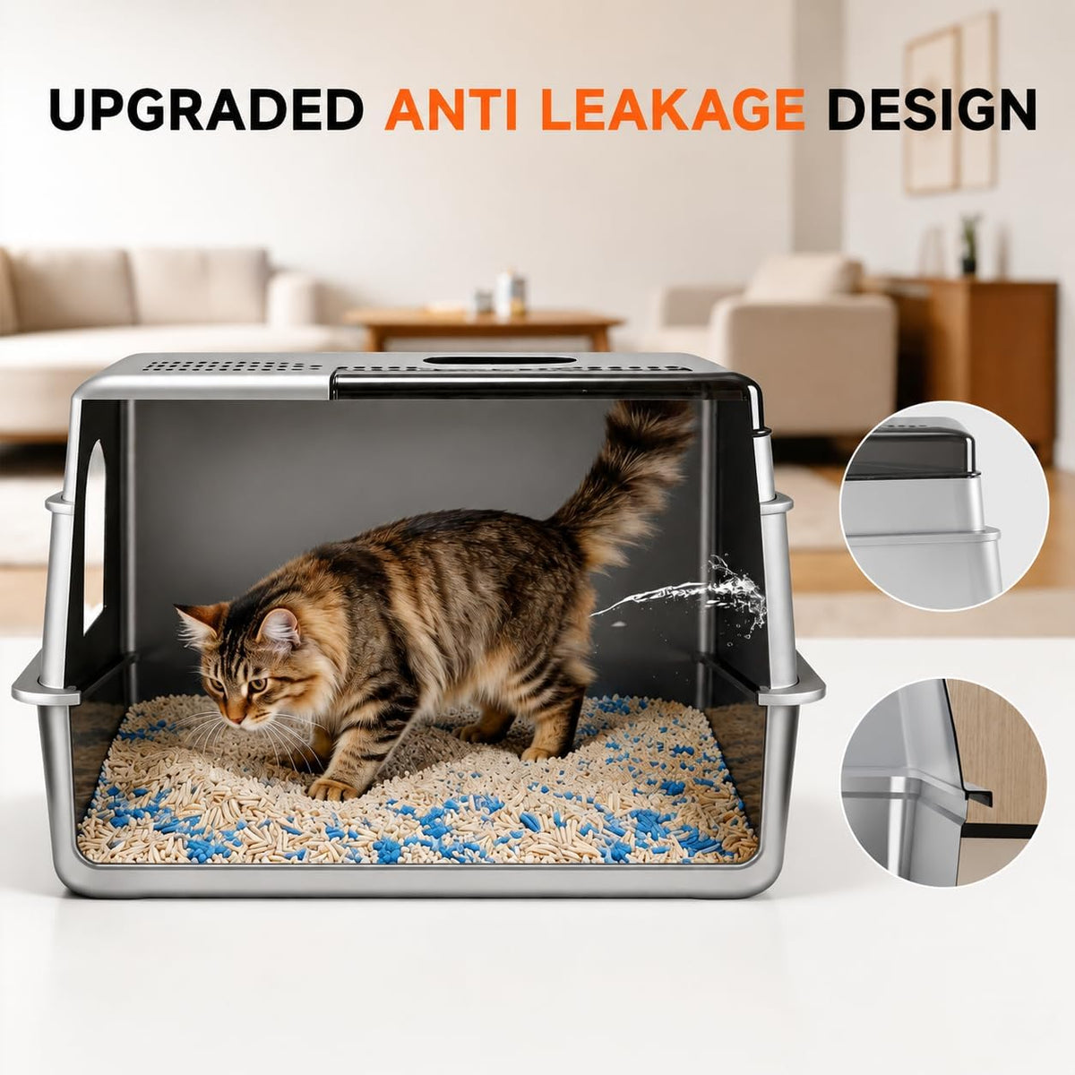 KalraMay Extra Large XXXL/XXL Stainless Steel Litter Box with Lid, Gray