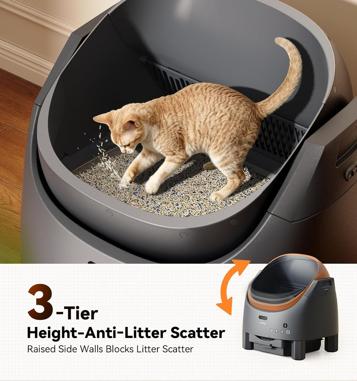 Automatic Litter Box Self Cleaning, FeelNeedy Open-Top Smart Cat Litter Box with App Control, Odor-Control Safety Sensor Design for Multiple Cats, with Waste Bags