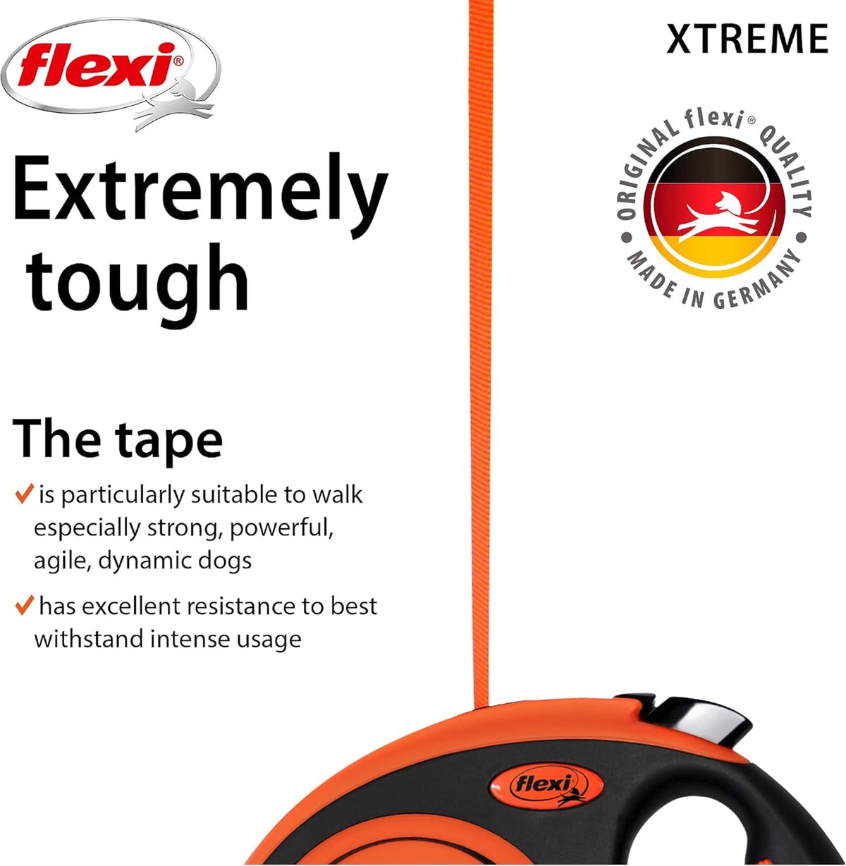 FLEXI® Xtreme Tape Retractable Dog Leash, Medium, 16 ft - Orange/Black