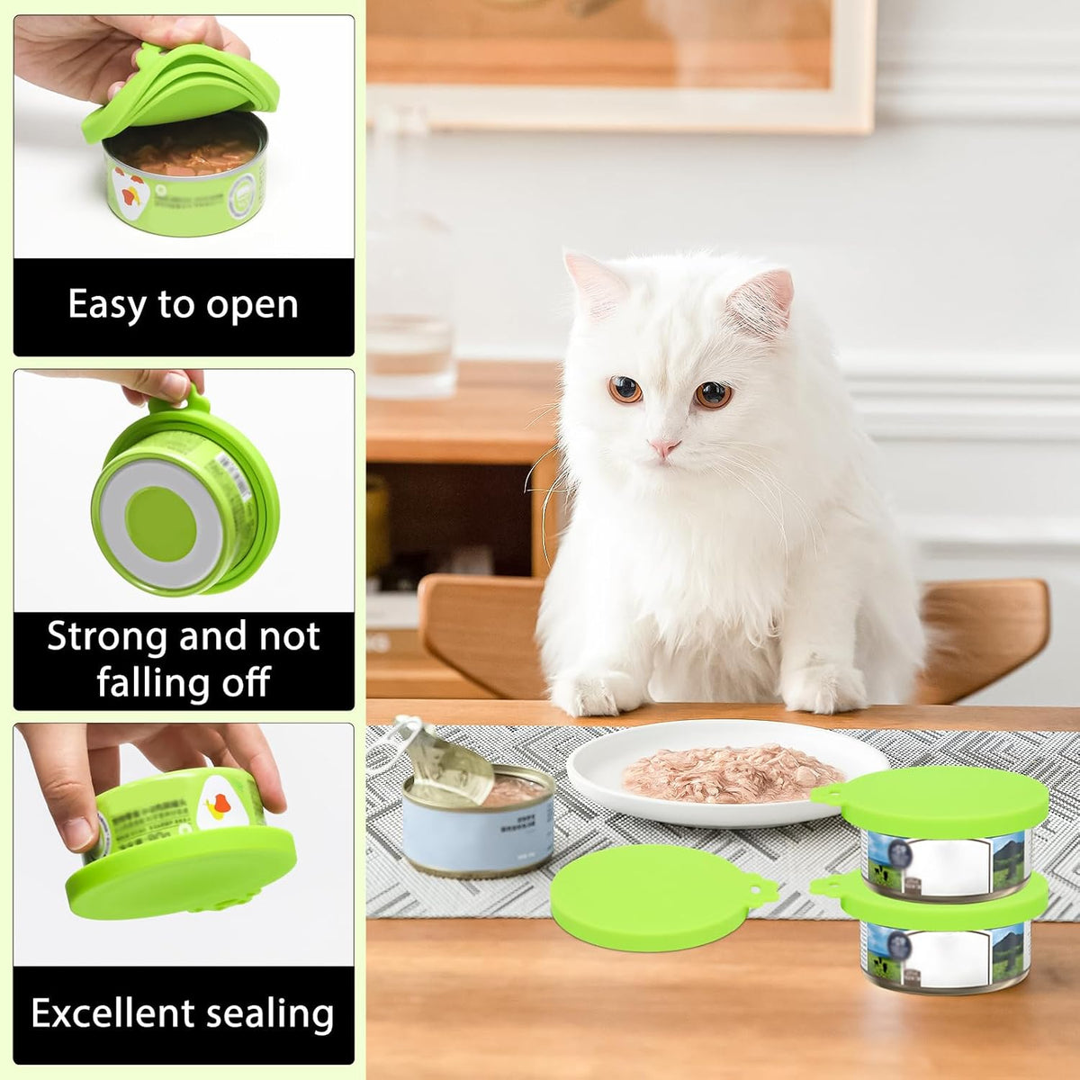 4Pcs Cat Food Can Lids,one fit 3 Standard Size (Green)