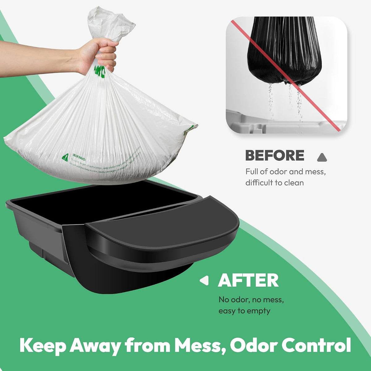 100 Pcs Waste Bags Liners, Compatible with Litter Robot 4/5/3, Leak-Proof Replacement Waste Bags, Heavy Duty Cat Litter Trash Bags, Waterproof Litter Bags, 26.4" x 21.9"