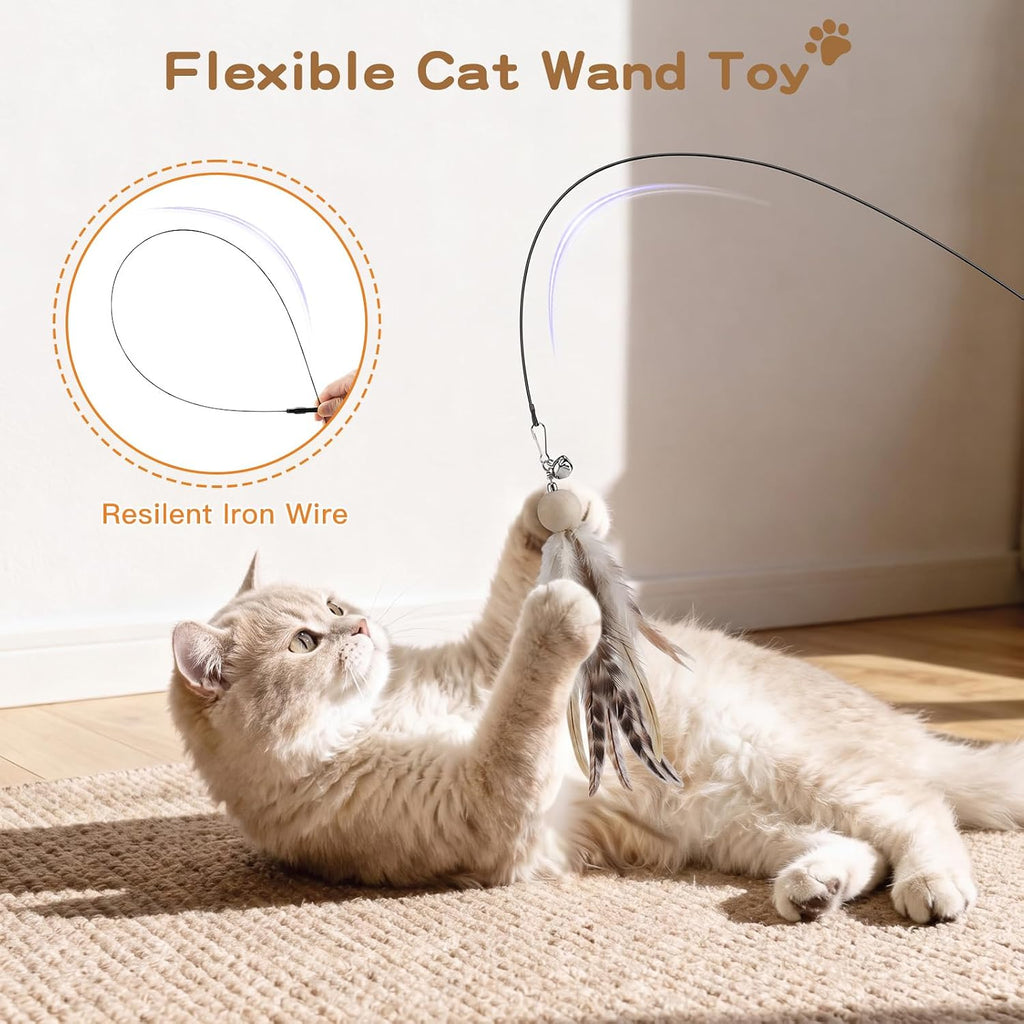 Pawaboo 6Pcs Cat Feather Wand Toy Set for Indoor Cats Self Play & Exercise