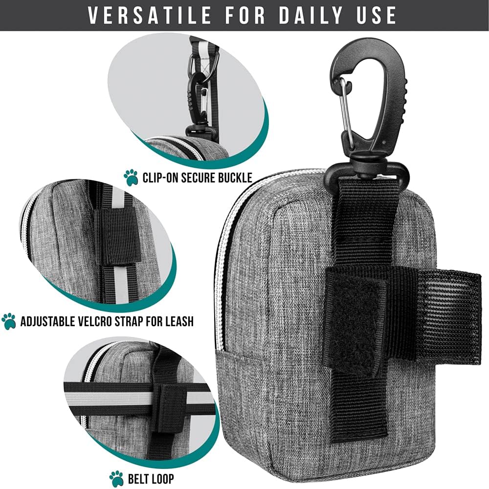 PetAmi Dog Poop Bag Holder for Leash, Waste Bag Dispenser Pet Pouch, Grey | Doggy Puppy Walking Accessories Travel Camping, Dog Treat Pouch Supplies Must Have, Doggie Poo, Jogging, Walks