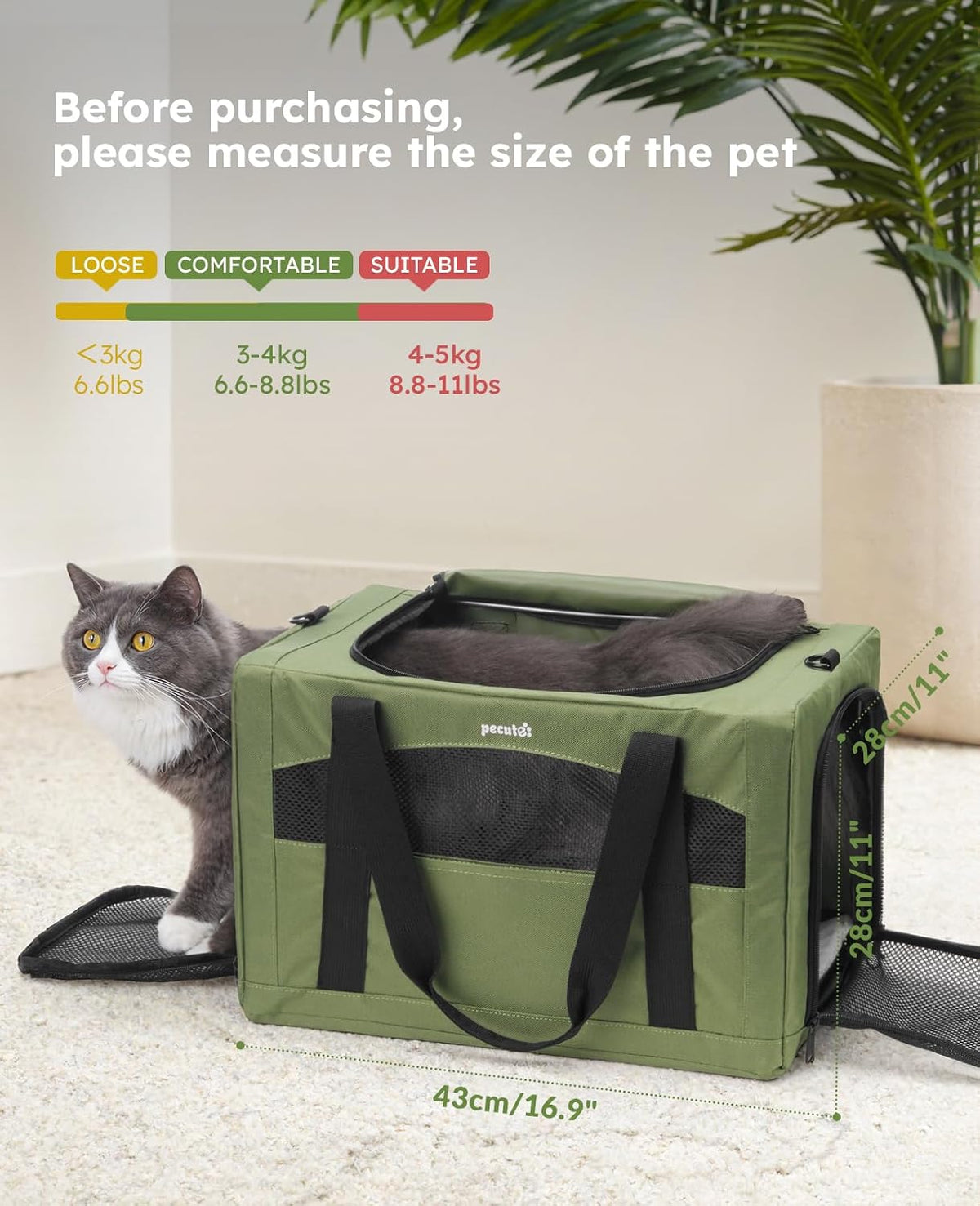 Pecute Cat Carrier Stable, Pet Carrier with Privacy Partition,Green