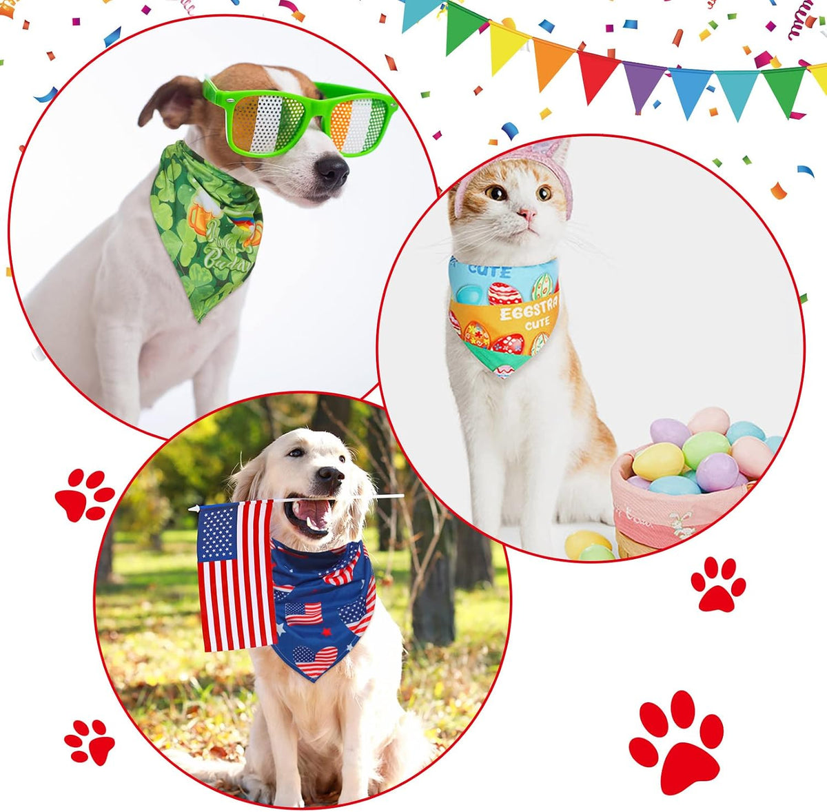 Weewooday 9 Pcs Holiday Dog Bandanas Halloween Thanksgiving Large Pet