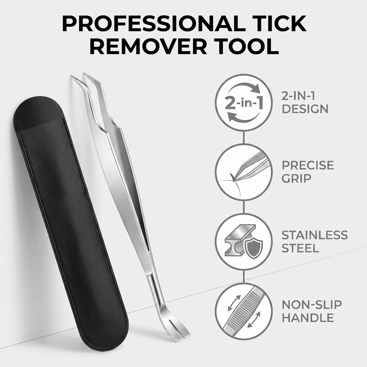 Jinshining Silver 2 in 1 Tick Removal Tool for Pets,Stainless Steel Professional Tick Tweezers Ticks Remover for Dogs, Cats and Humans,Flea and Tick Control,Tick Remover Tools