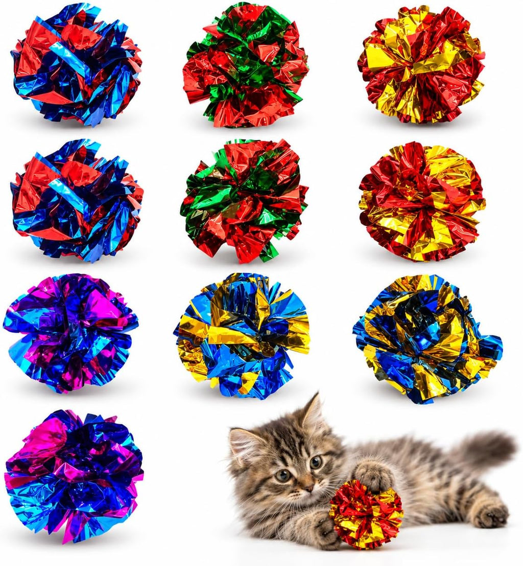 Cat Crinkle Ball Toys, 10 Pack 2.3 Inch Colorful Crinkle Balls for Indoor Cats and Kittens, Interactive Cat Toys for Swatting, Chasing, Pouncing and Hunting
