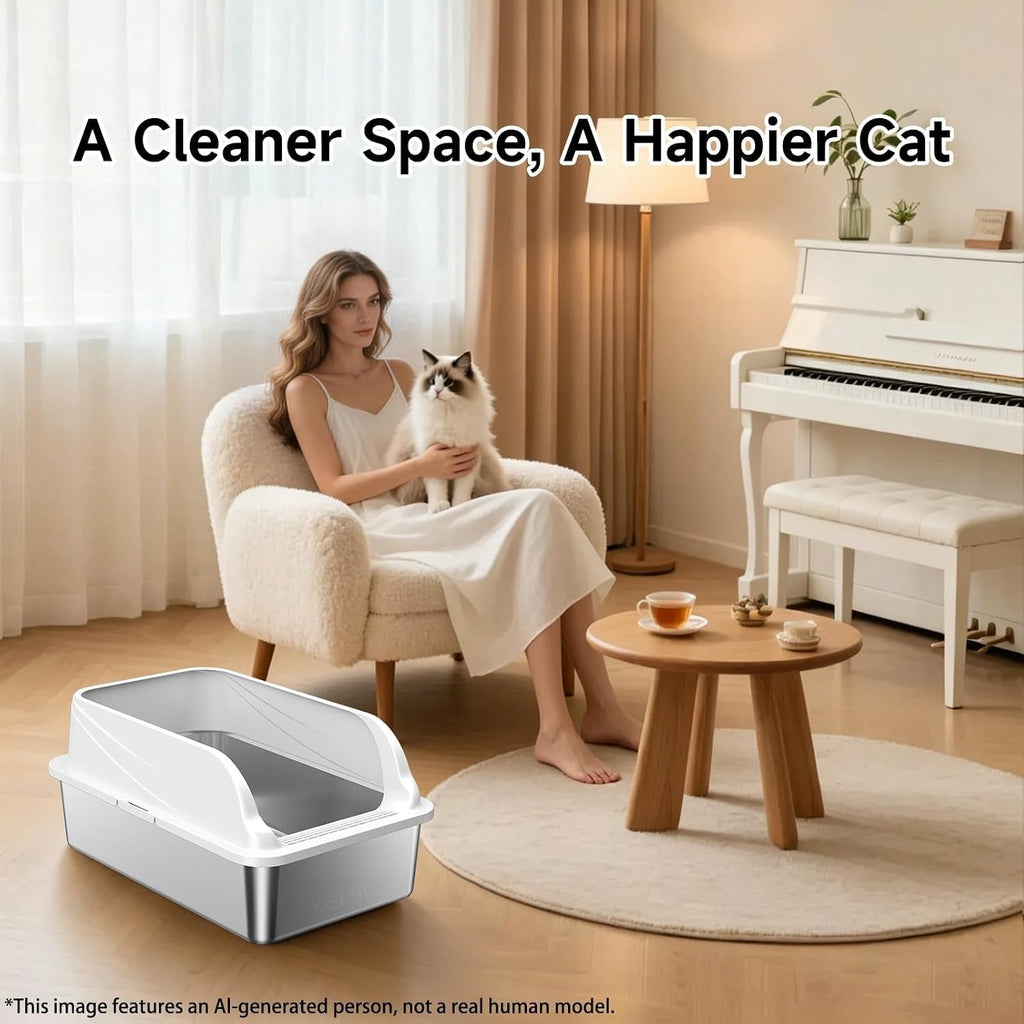 Stainless Steel Litter Box XL | Extra Large Litter box for Big Cats,Urine Leakage, Non-Stick, Durable,Easy to Clean