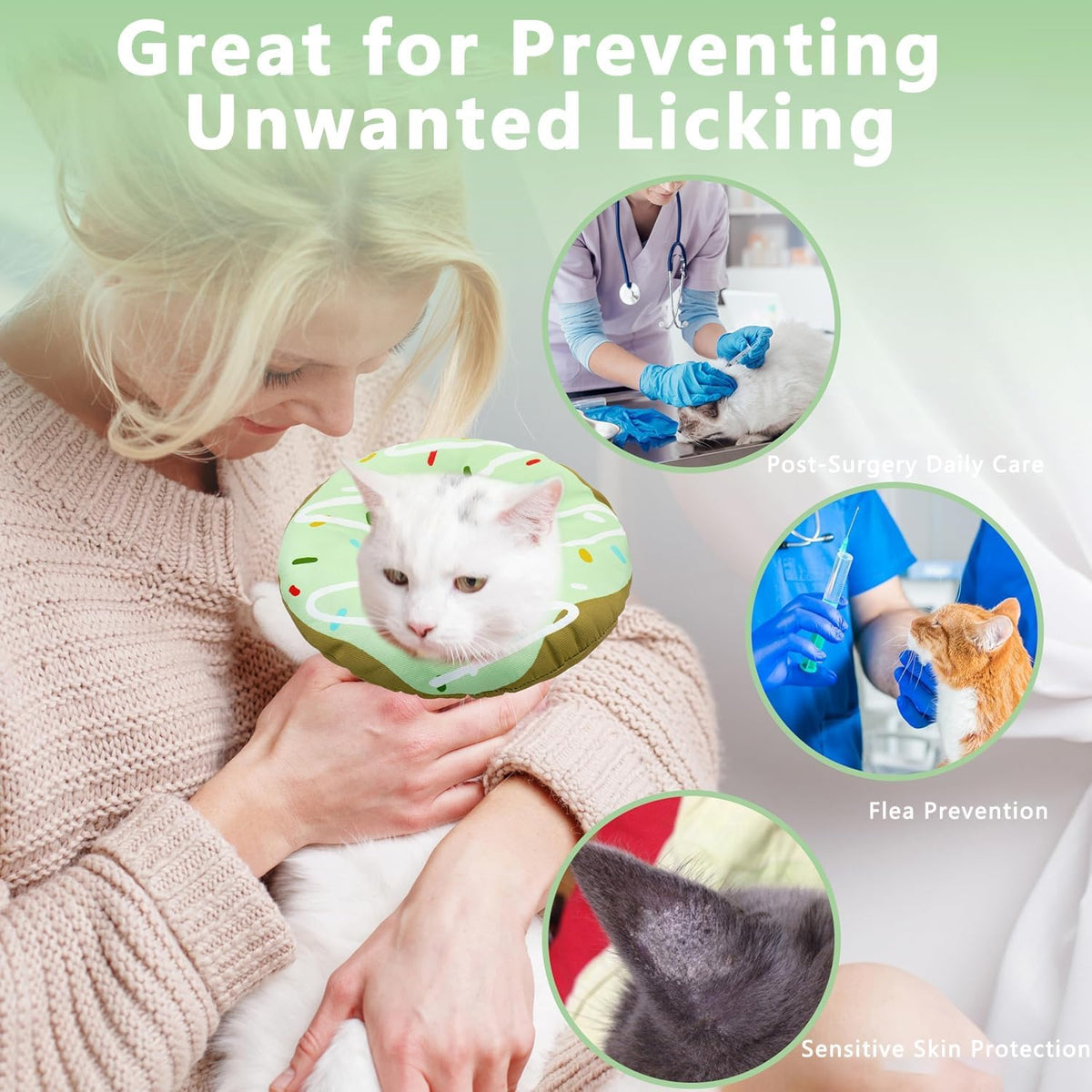 Seyezo Cat Cone Collar Soft, Adjustable Cat Recovery Cone, Waterproof Green