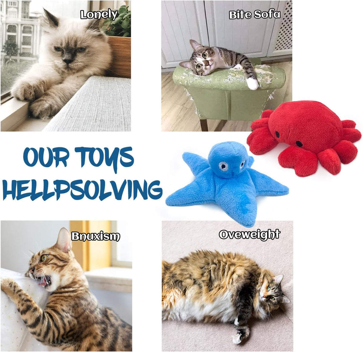Andiker Cat Catnip Toys, 2Pcs Soft Crab&Starfish Plush Cat Toys for Indoor Cats Cute Catnip Chew Toys PP Cotton Filled Pet Toys for Kitten Gifts and Cat Lovers Interactive Catnip Toys (Crab+Starfish)