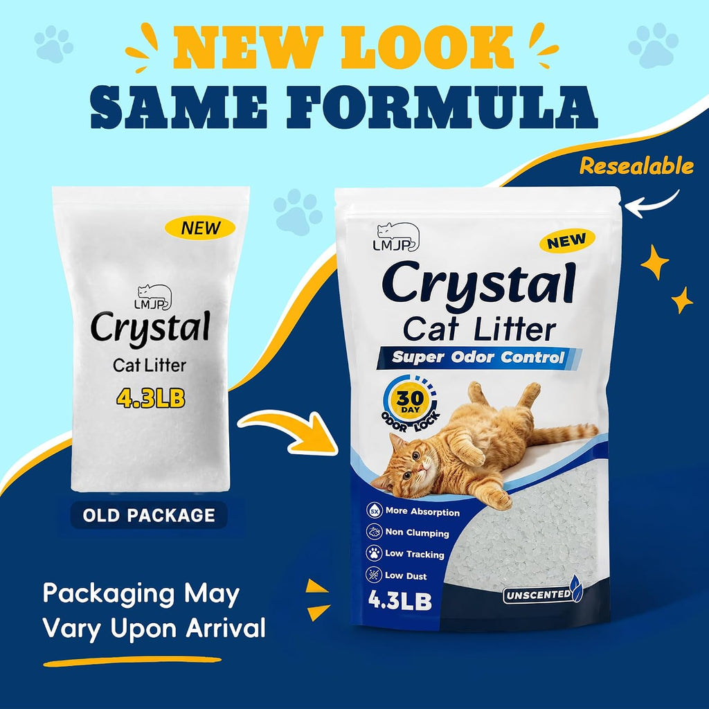 LMJP Crystal Cat Litter for Long-Lasting Odor Control, Non-Clumping, 17.2lb
