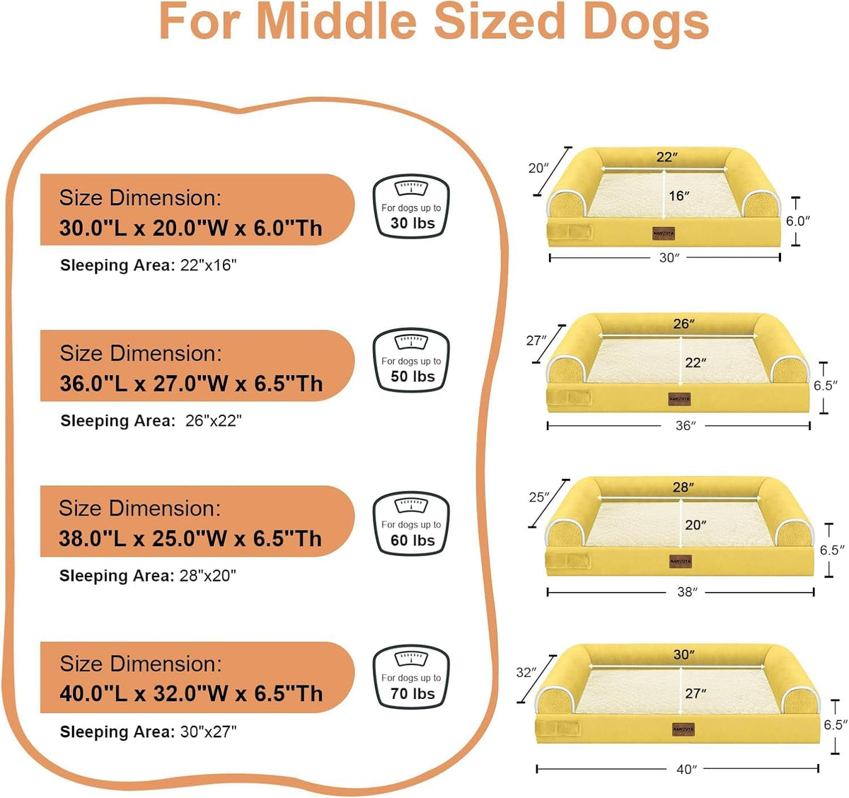 NANUYA Orthopedic Dog Bed for X-Large Dogs, 40 x 32 Inch, Ginger