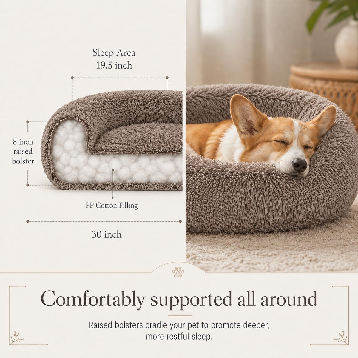 Ghouse Calming Donut Dog Bed for Medium Dogs, 30 in Washable Medium Pet Bed