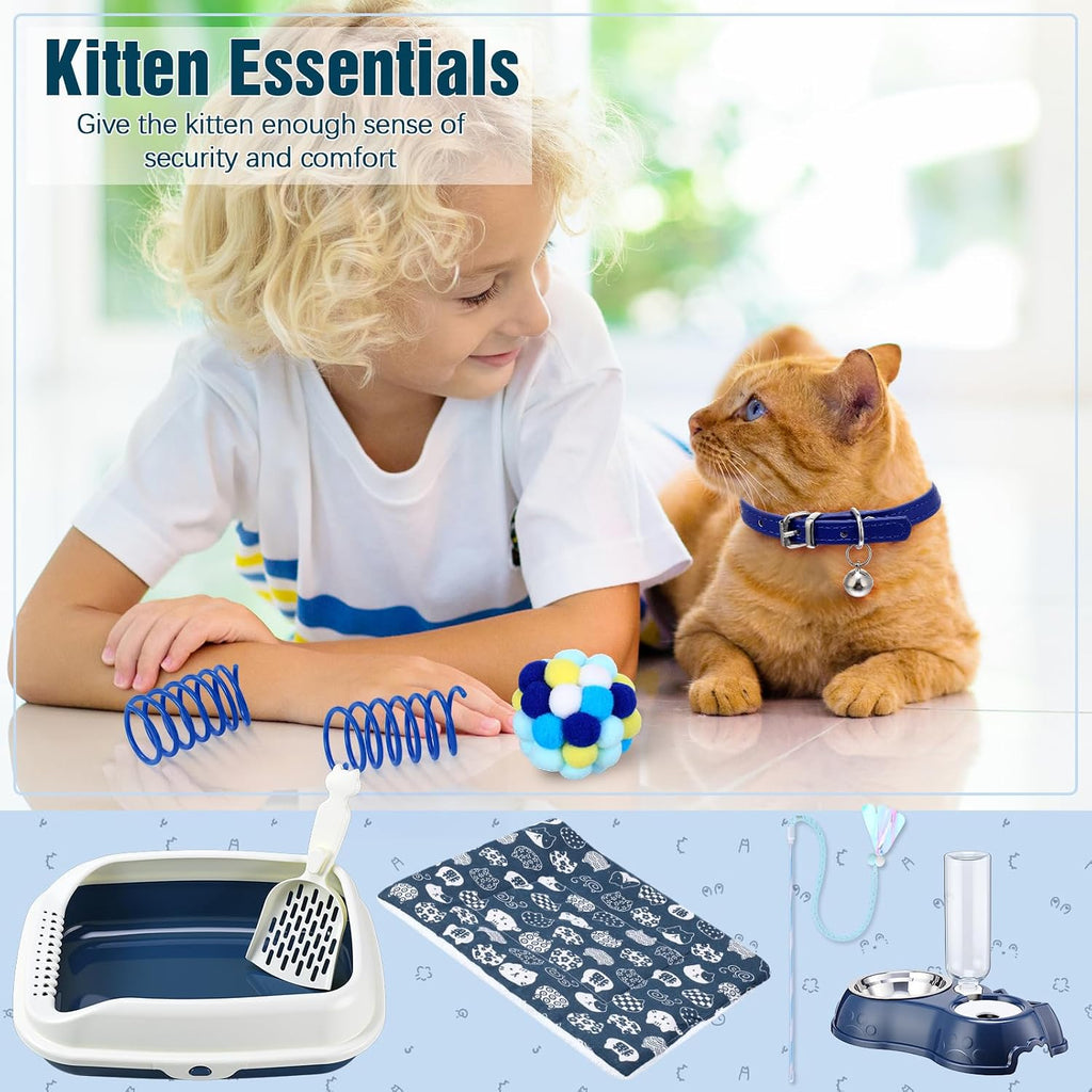 Eccliy 10 Pcs Kitten Starter Kit for Indoor, Classic, Medium, Dark Blue