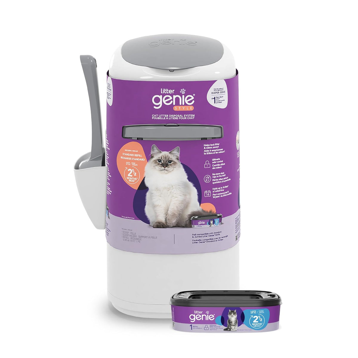 Litter Genie Style Cat Litter Pail with 18 ft Refill that Lasts 2.5 Months