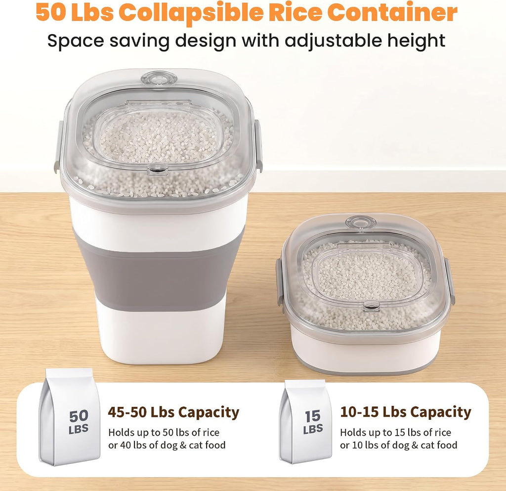 50 Lbs Rice Storage Container, Collapsible Pet Food Container