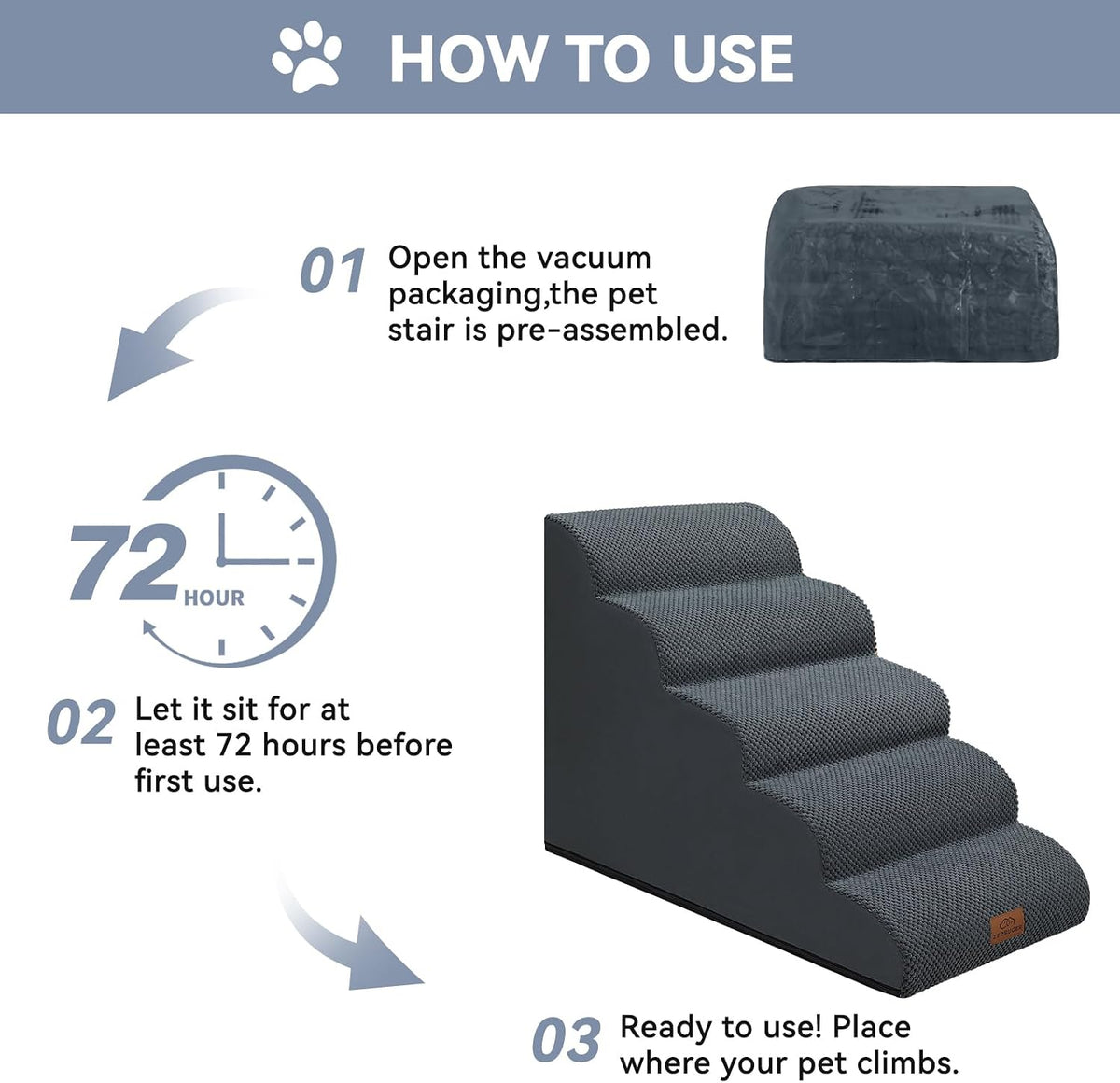 Zerbuger Dog Ramp and Stair for Bed 16" H-22 H,3-Step Cat Stair for Sofa