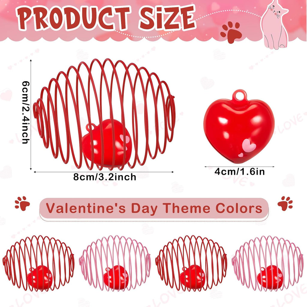 Jecery 5 Pcs Cat Toys Spring,Heart Bel,Pink Red