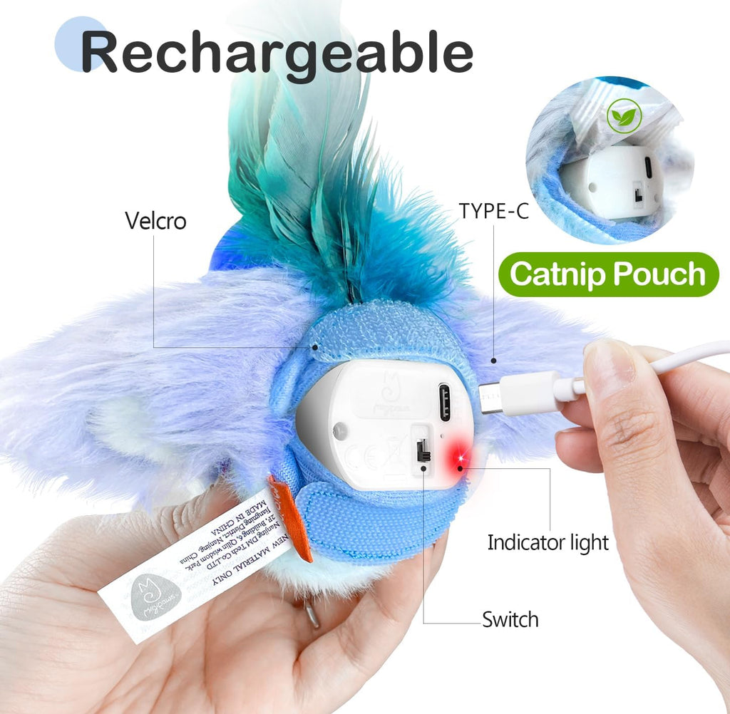 Migipaws Interactive Flapping Bird Cat Toy, Blue