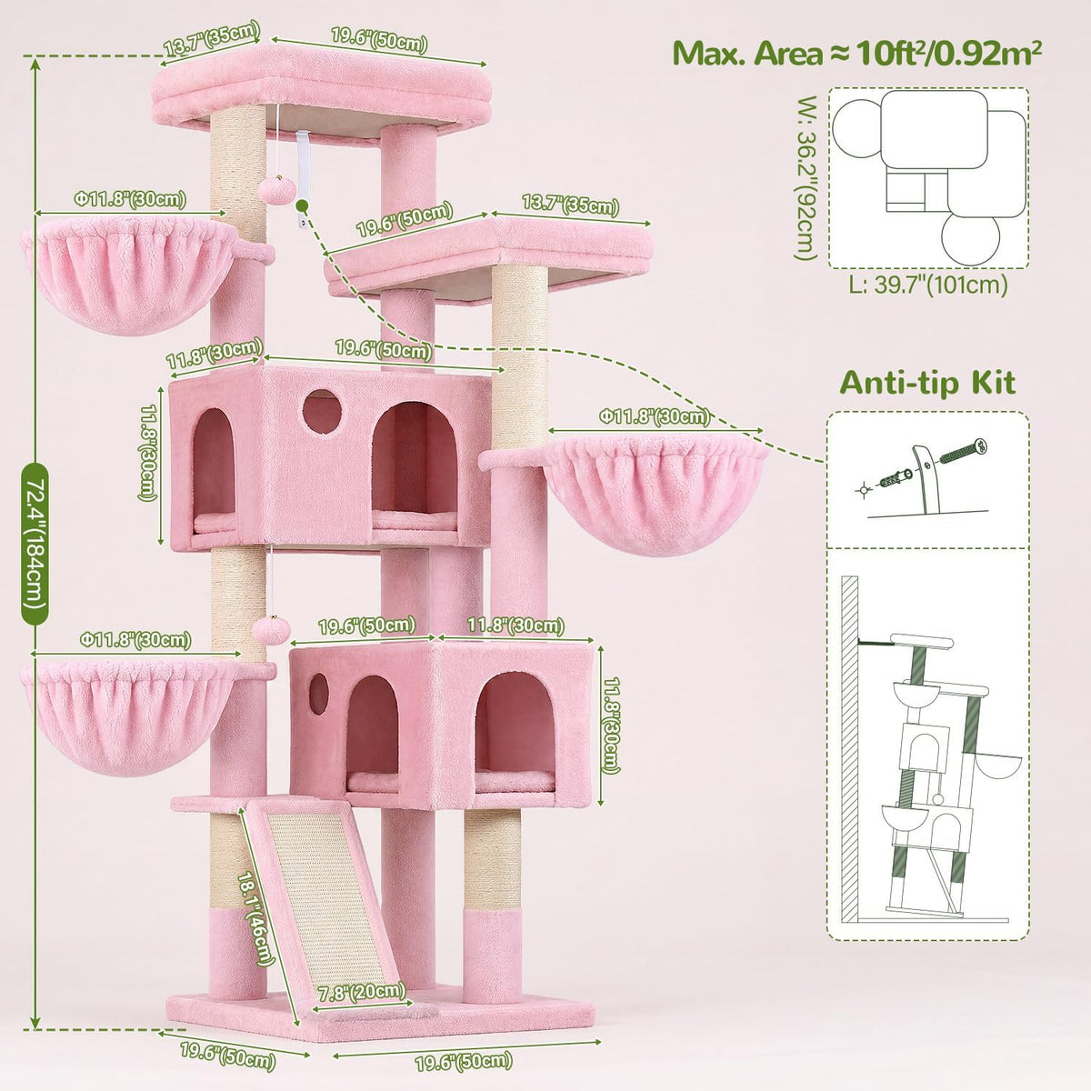 Globlazer Large Cat Tree 72in Tall Cat Climbing Tower, F72G, Pink