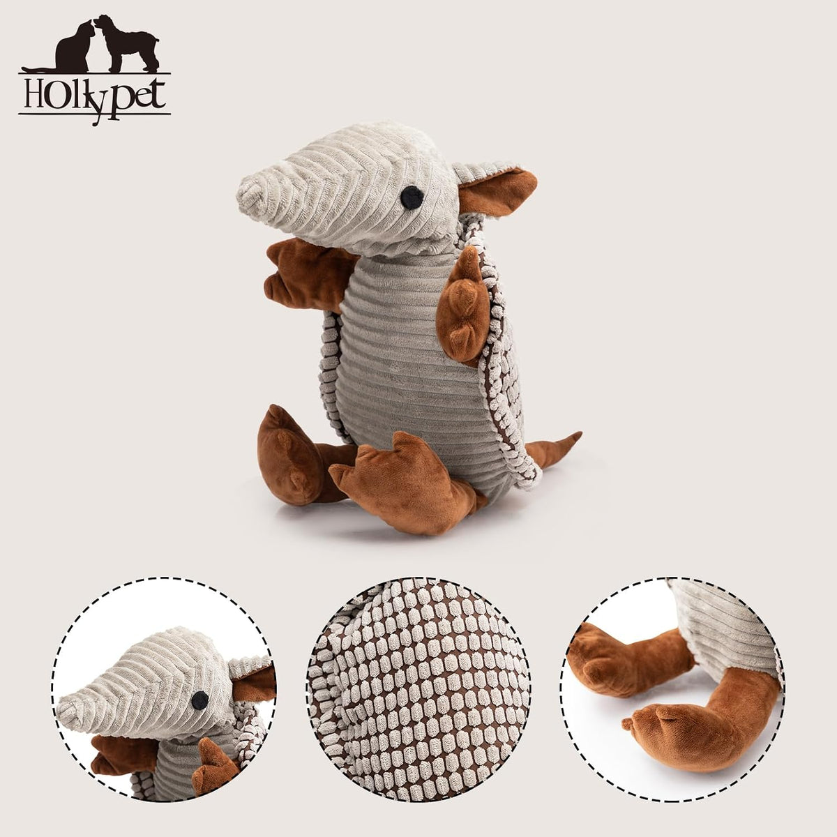 Hollypet Plush Dog Squeaky Toy Stuffed Armadillo Animal Pet Puppy Chew Toys with Clean Teeth for Small Medium Large All Breed Sizes Dogs, Gray, 10 in | plush stuffed large dog squeak animal toy with unique grunt squeaker textured fabric for teeth clean...