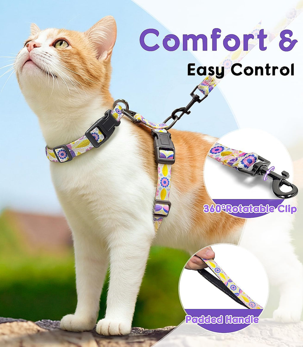 Halypet 2-Pack Cat Harness and Leash Set, Escape Proof 3-in-1 Adjustable Harness for Cats, Soft Lightweight, Easy On & Control for Walking, Travel & Outdoor Use, Medium (White & Navy)