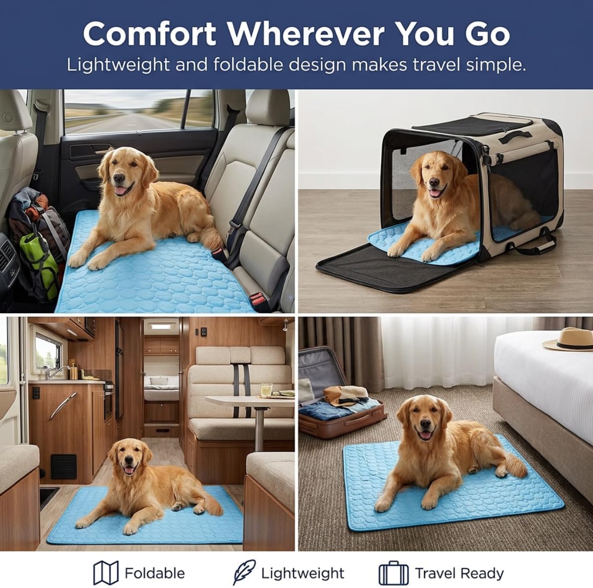 Muddy Mat® Cooling Mat for Dogs – 27" x 39" Ice Silk Dog Cooling Mat | Self-Cooling, Non-Toxic | Indoor & Outdoor, Crate, Car | Machine Washable, Blue