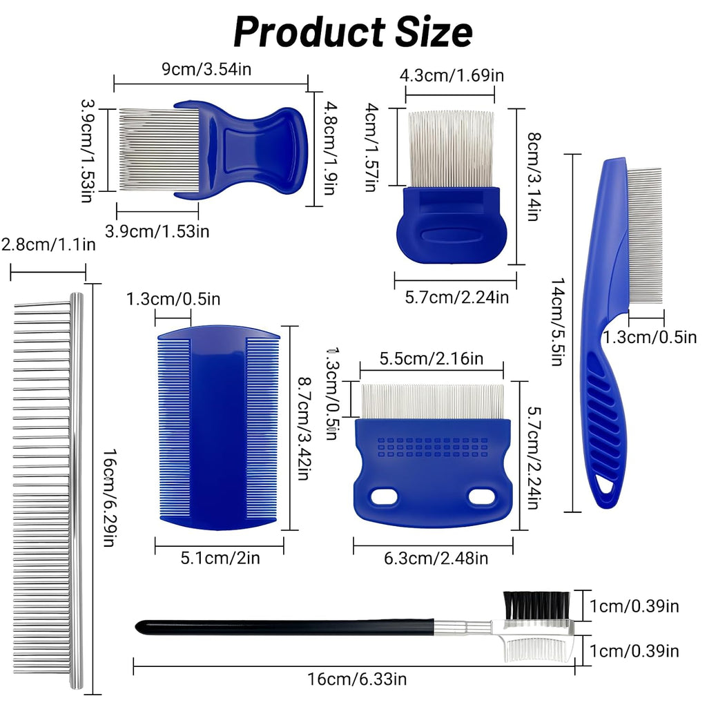7PCS Flea Comb Set for Cats & Dogs, Pet Comb, Dog Eye Comb, Tick Comb