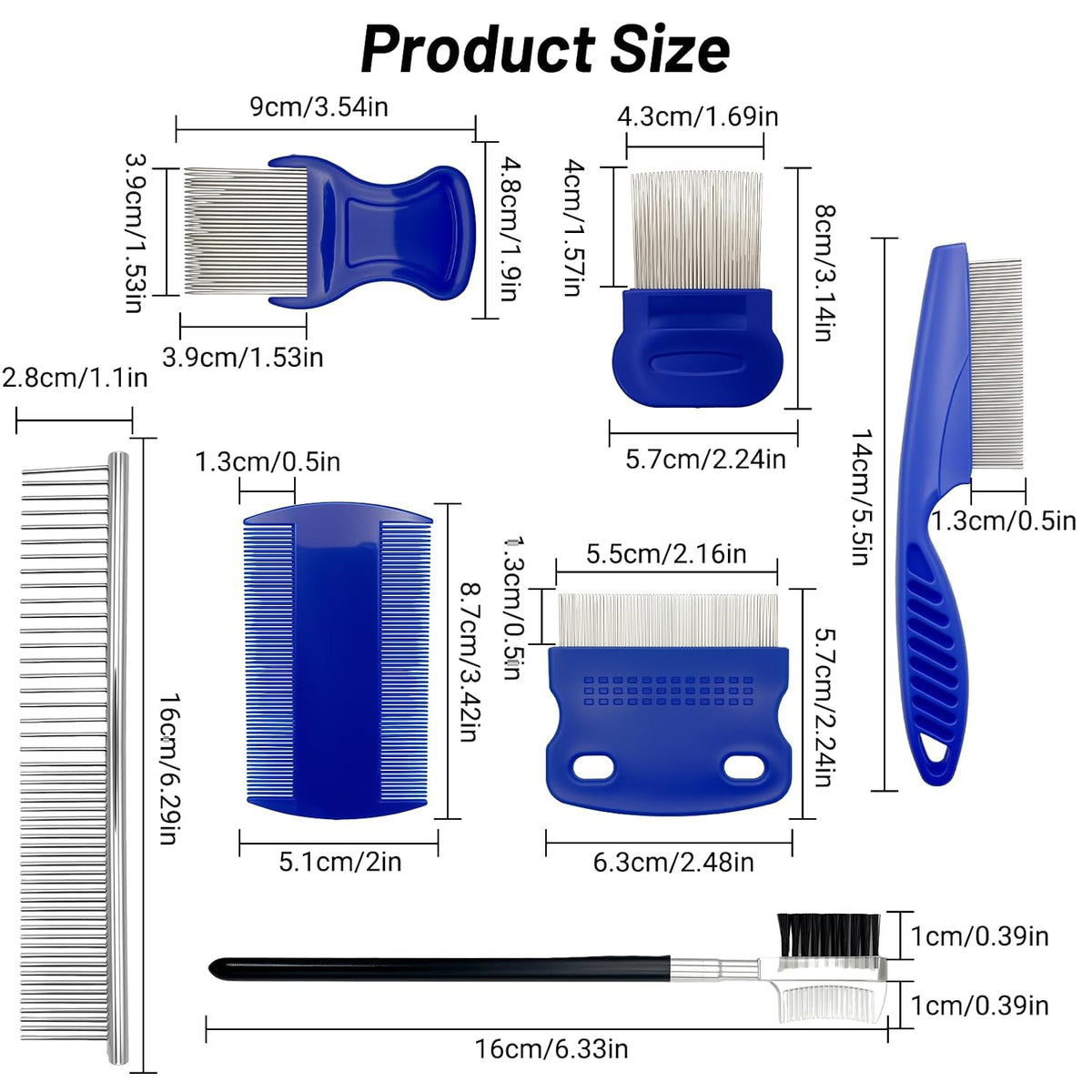 7PCS Flea Comb Set for Cats & Dogs, Pet Comb, Dog Eye Comb, Tick Comb