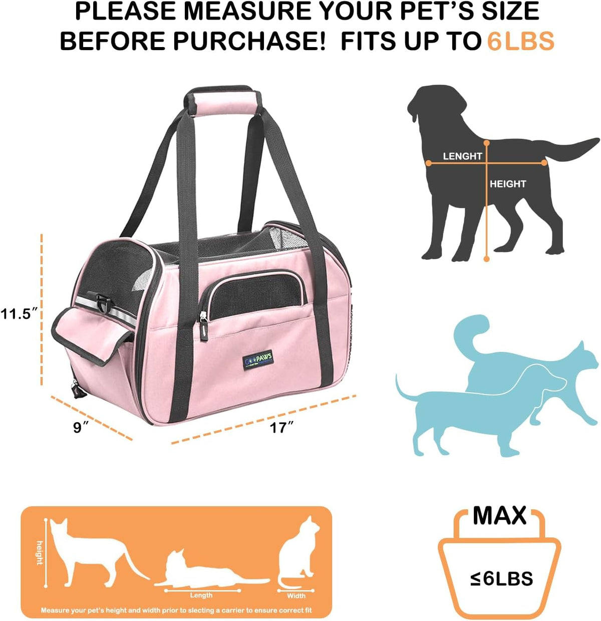 JESPET Soft-Sided Airline-Approved Dog & Cat Carrier Travel Bag