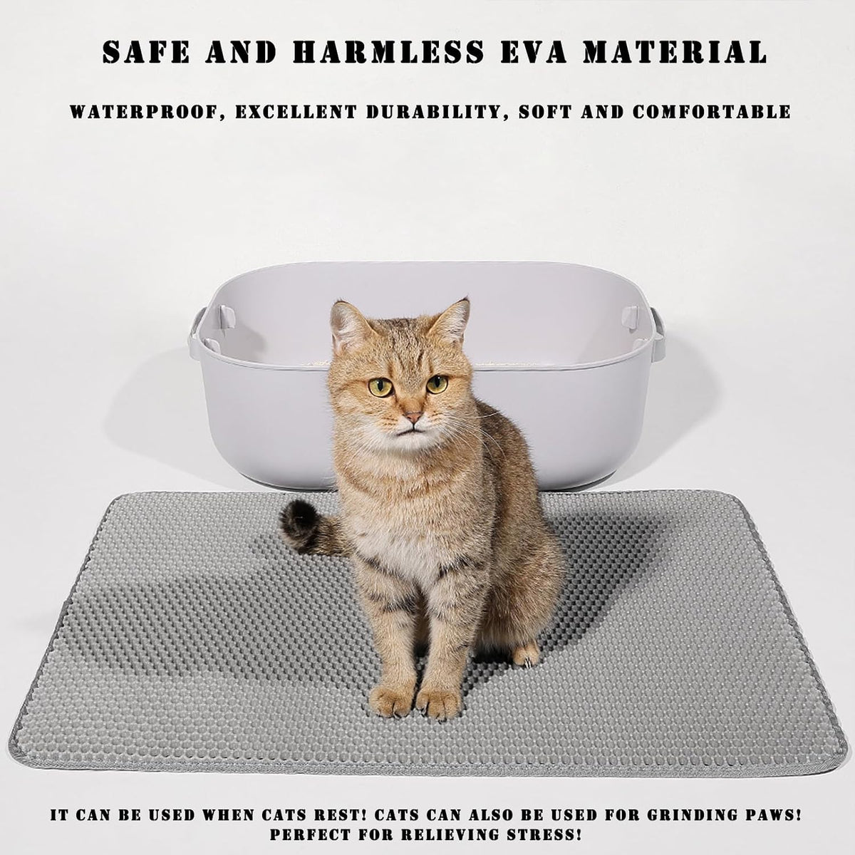 Cat Litter Mat, Double Layer Cat Litter Box Mat (35x24 Inch, Gray)
