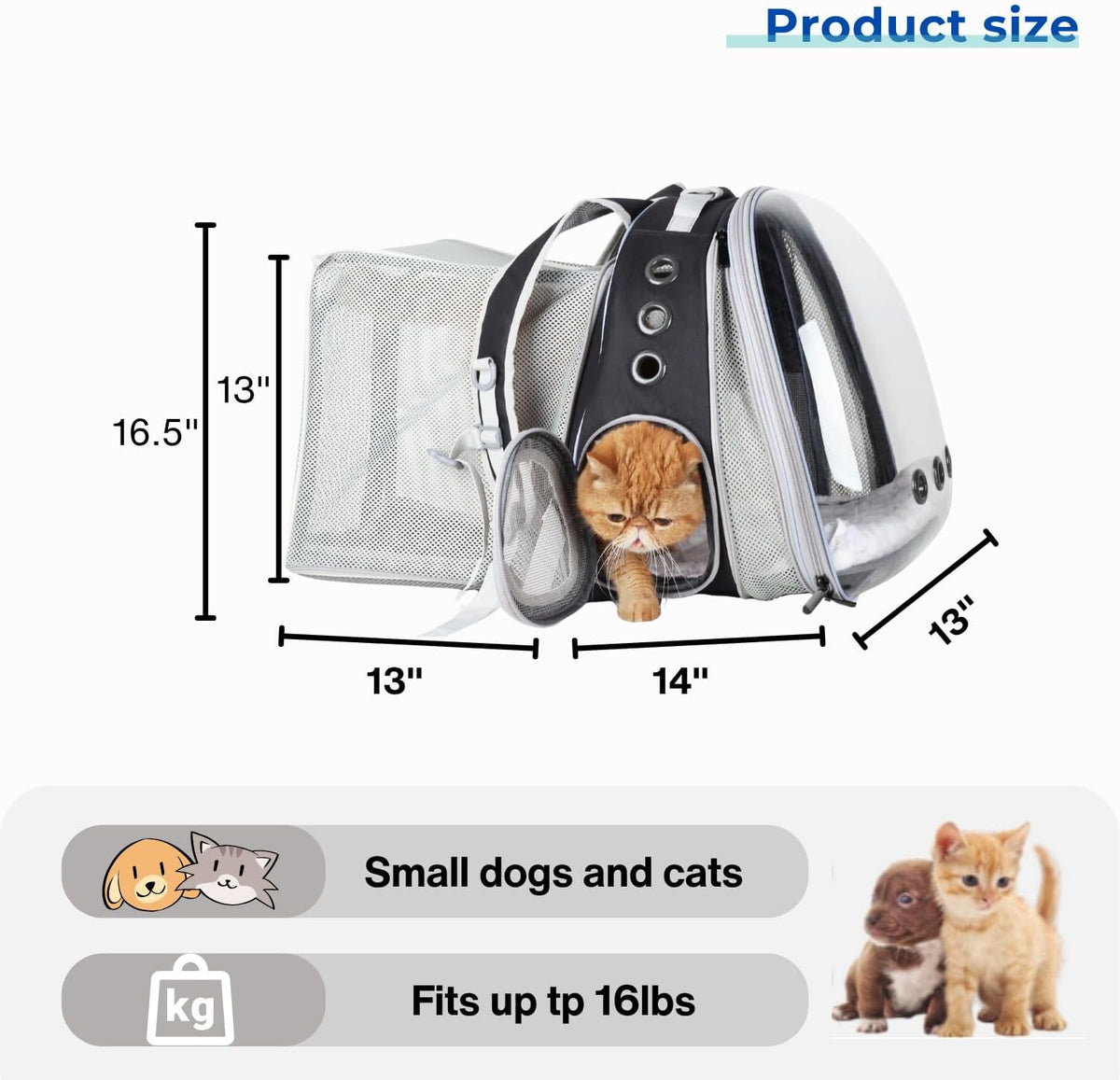 Lollimeow Expandable Bubble Cat Carrier Backpack, Supports up to 16 lbs