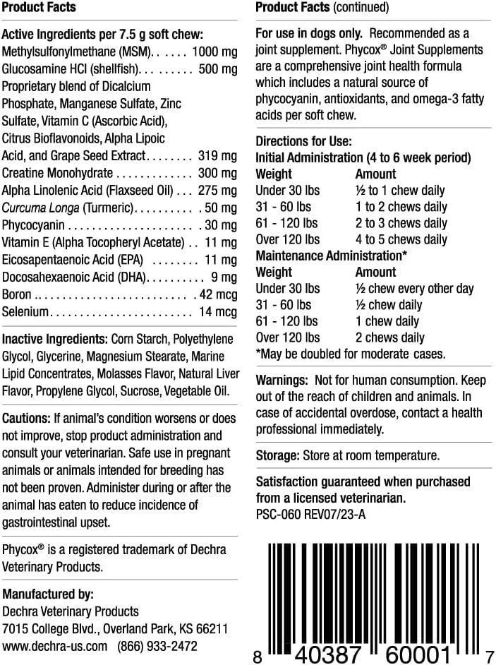 Phycox® Joint Supplement Soft Chews for Dogs, 60 Chews
