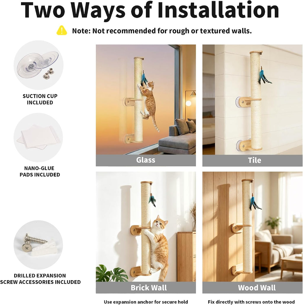 Lulu's World 32" Wall Mounted Cat Scratcher Post with 4 Suction Cups
