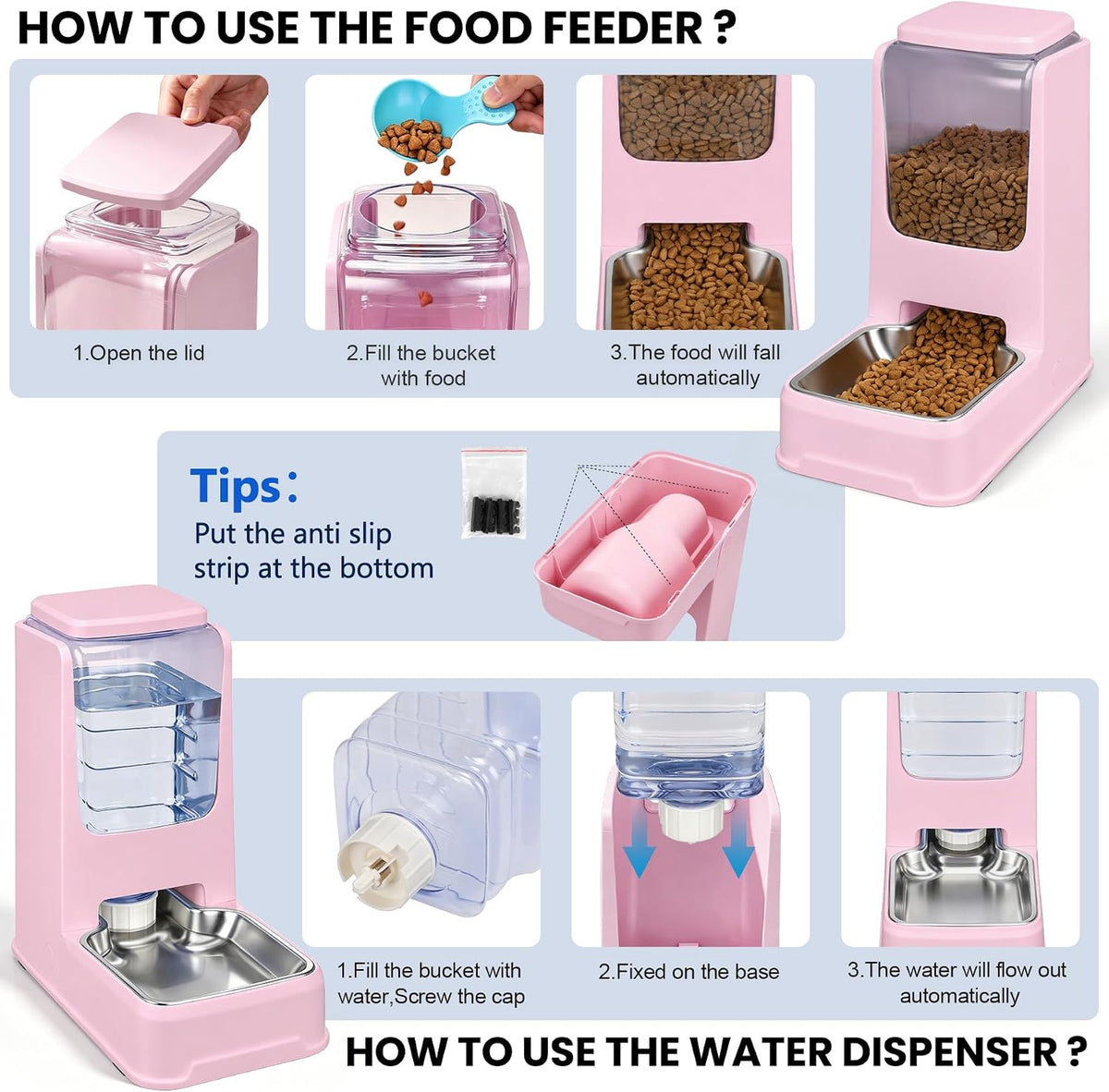 Automatic Cat Dog Feeder and Water Dispenser Set with Stainless Steel Bowl
