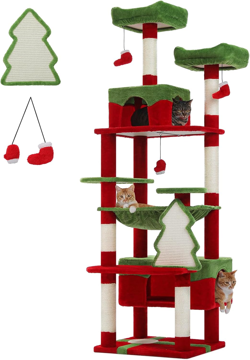 PAWZ Road Christmas Cat Tree, 72" with Big Condo, Hammock & Xmas Scratcher