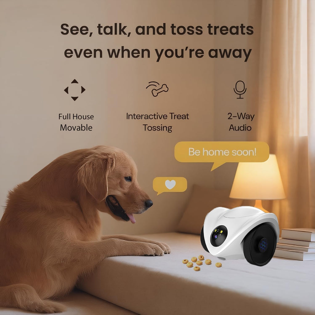 Robot Pet Camera with One-Tap Treat Dispensing | Mobile 360° Monitor, 2-Way Audio, and Smart Tracking | No Monthly Fees, Dual Cameras, Long Battery Life for Pet Care