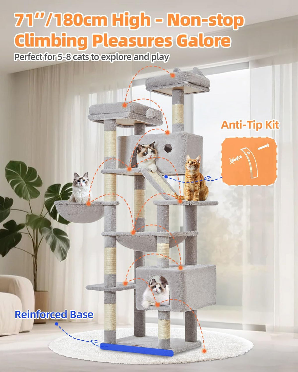 Taoqimiao Cat Tree, 71 in Extra Large Cat Tower for Inddor Cats, MS026LW