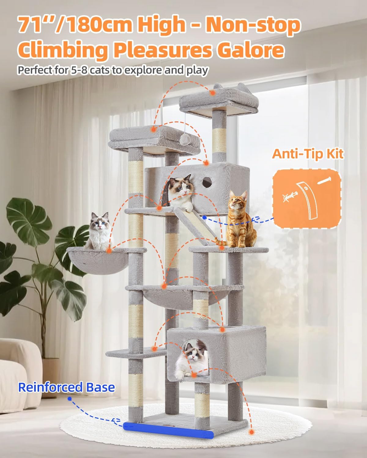 Taoqimiao Cat Tree, 71 in Extra Large Cat Tower for Inddor Cats, MS026LW