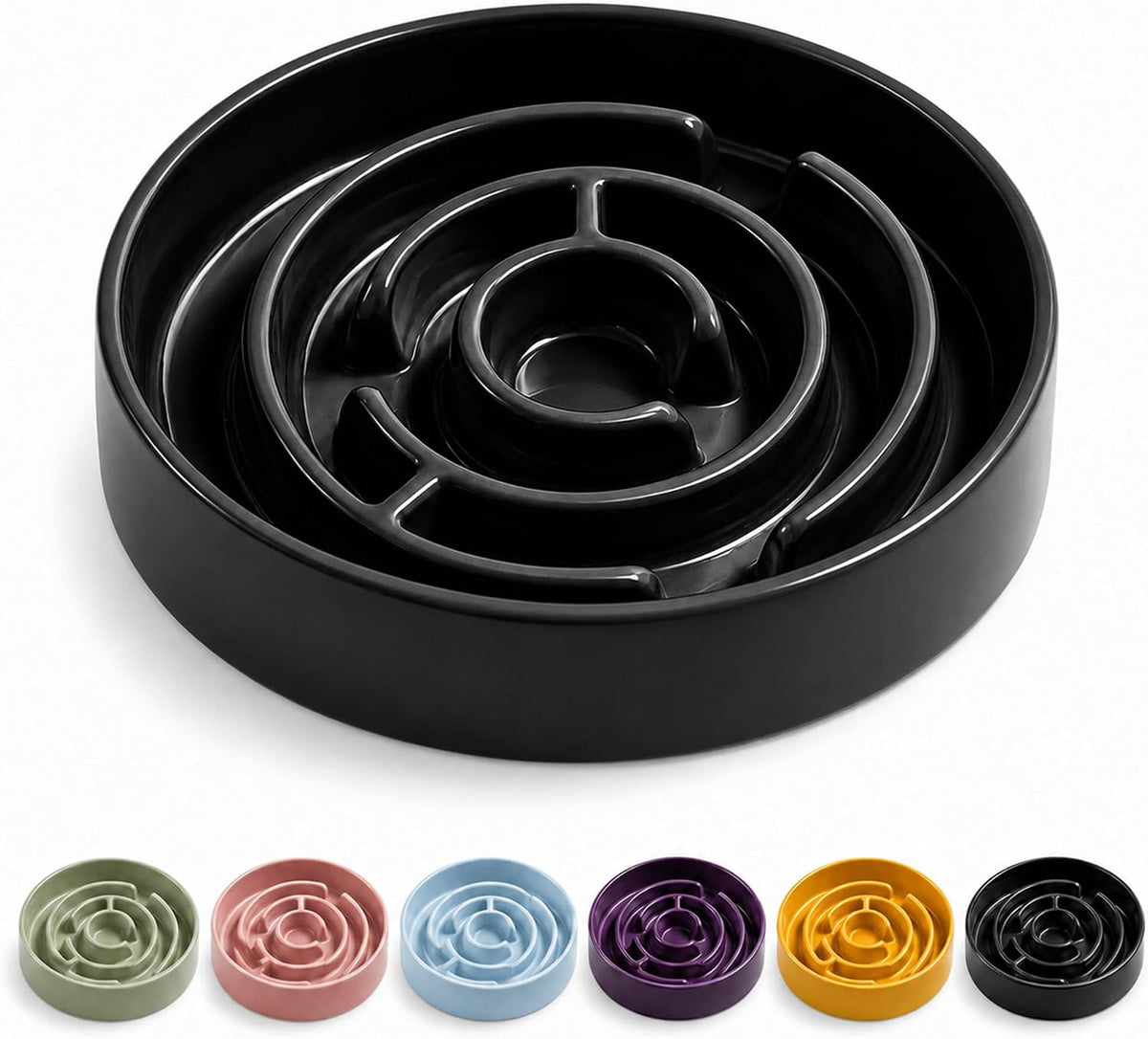 Ceramic Slow Feeder Dog Bowl, 1.5 Cup Puzzle Dish for Small Medium Dogs