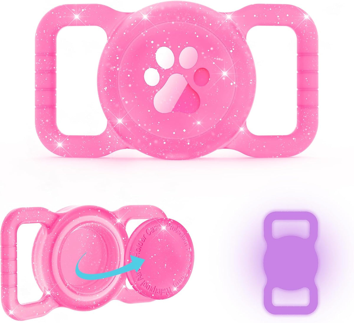 SANKALA Luminous Airtag Dog Collar Holder, Pink Glitter, 1 Pack