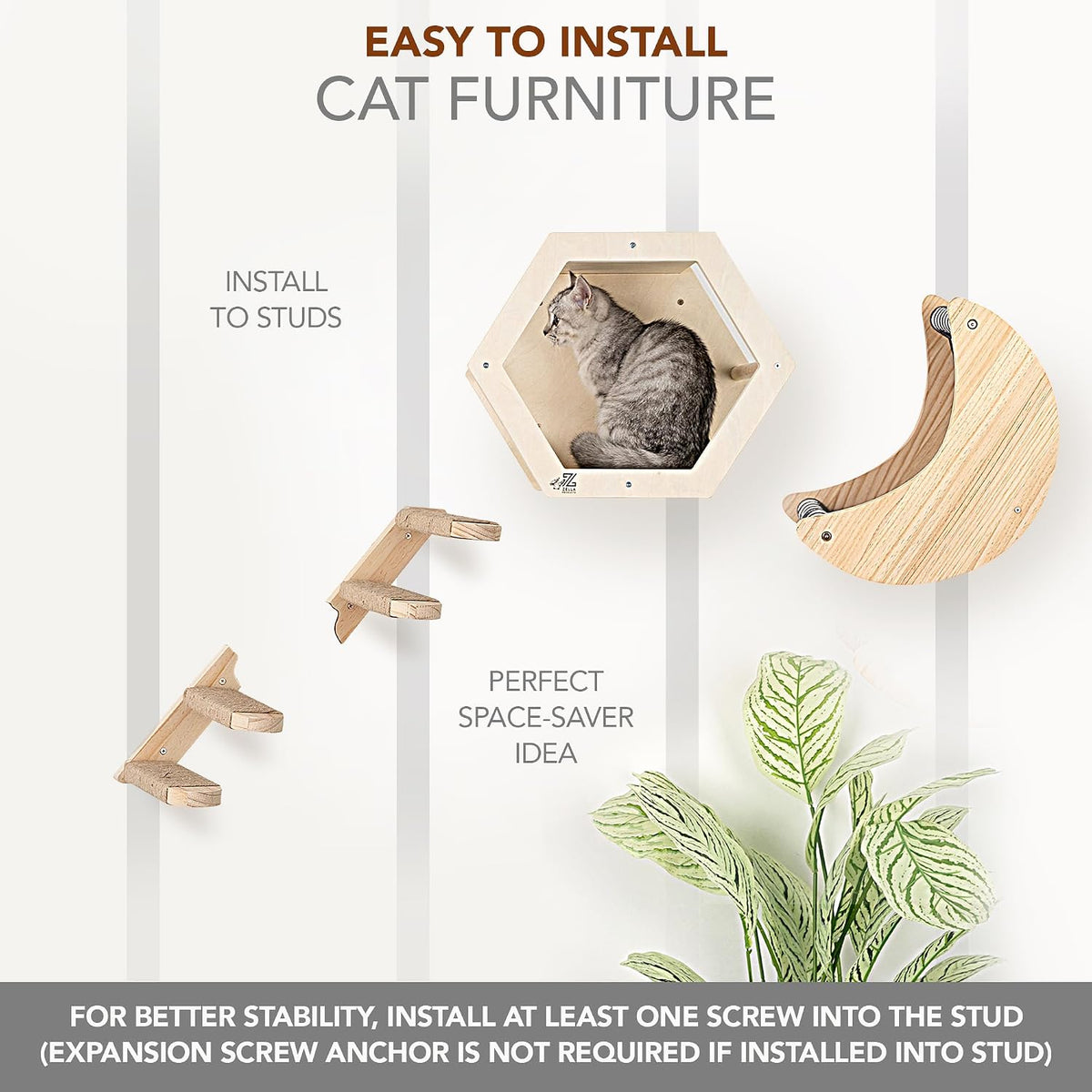 3-Pack Cat Wall Set – Hexagon House, Hammock & Steps + Spare Hammock Fabric